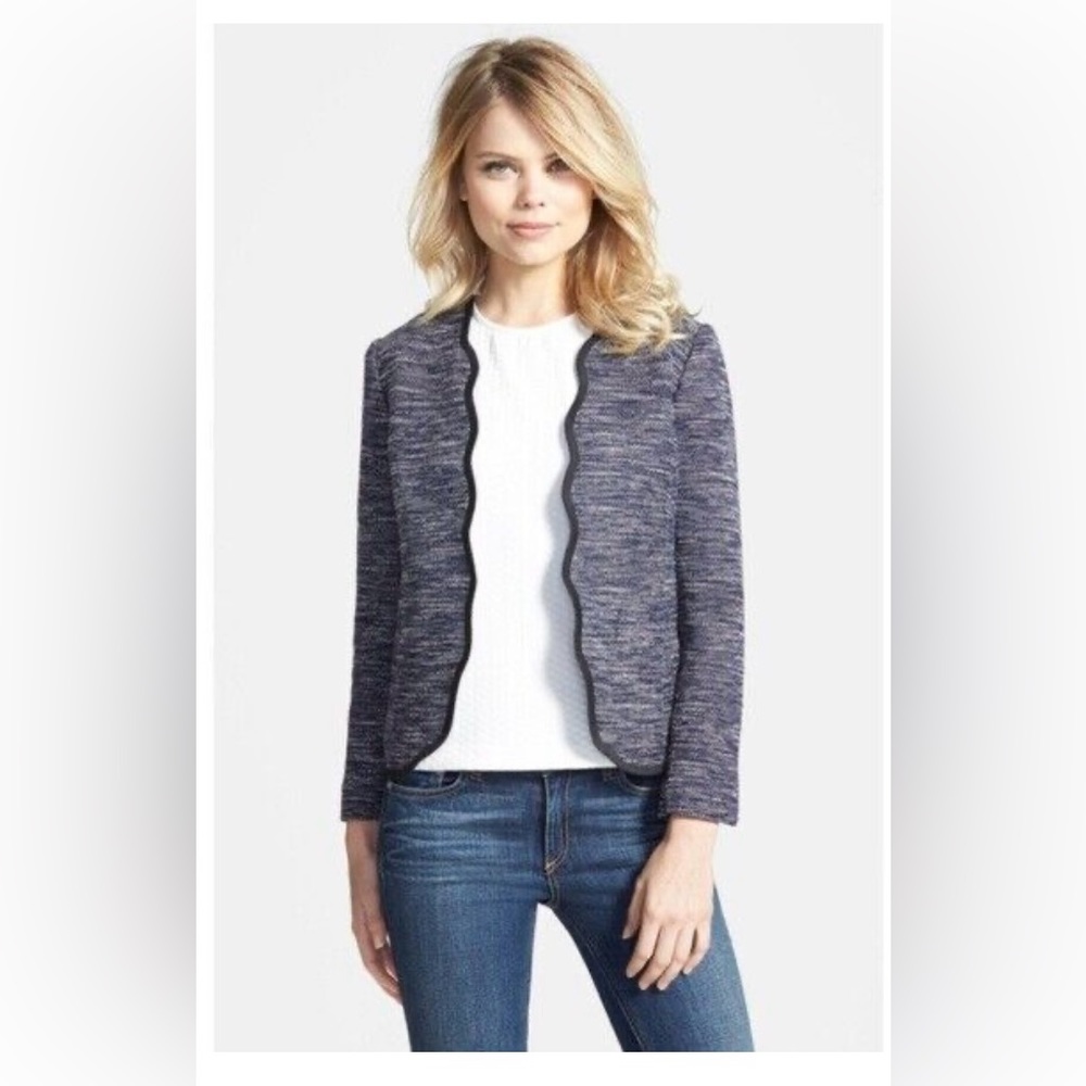 Chelsea28 Scallop Navy Blue Blazer Open Jacket Small
